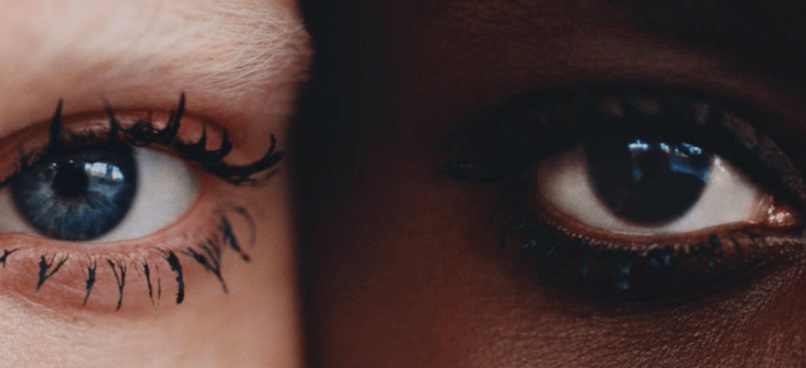 Photograph of two people's eyes side-by-side.