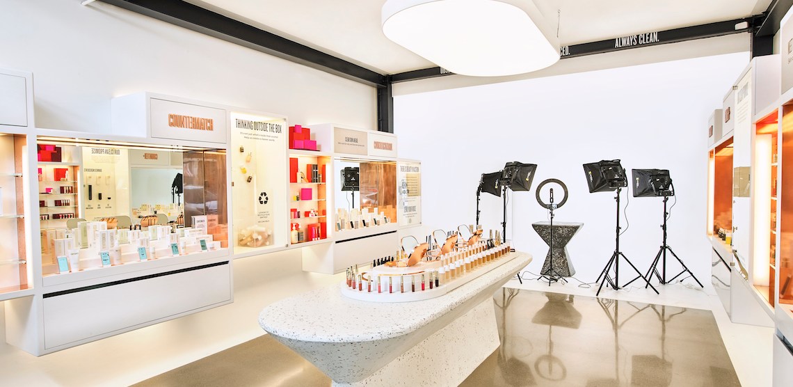 The lead image shows the inside of a Beautycounter studio.