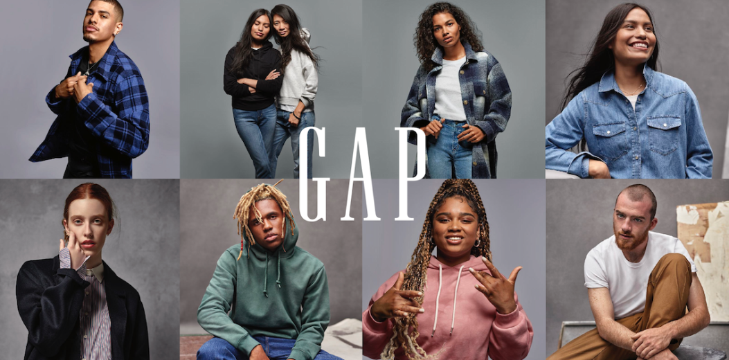 The header image features a grid of people wearing Gap clothing.