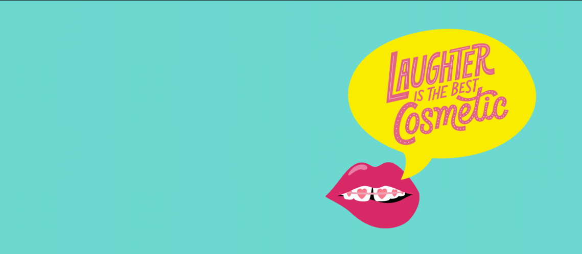 The lead image shows a mouth with a speech bubble that says "Laughter is the best cosmetic."