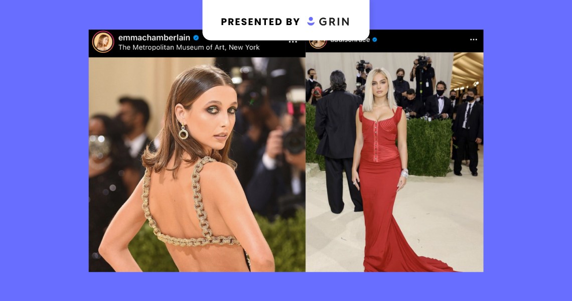 Two screenshots of social media influencers at the Met Gala.
