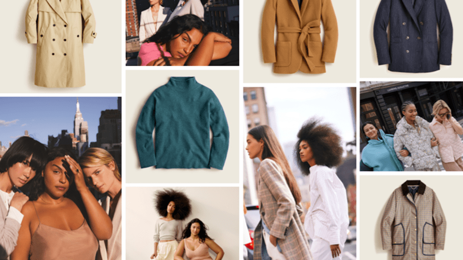 The lead image shows a collage of J.Crew marketing materials.